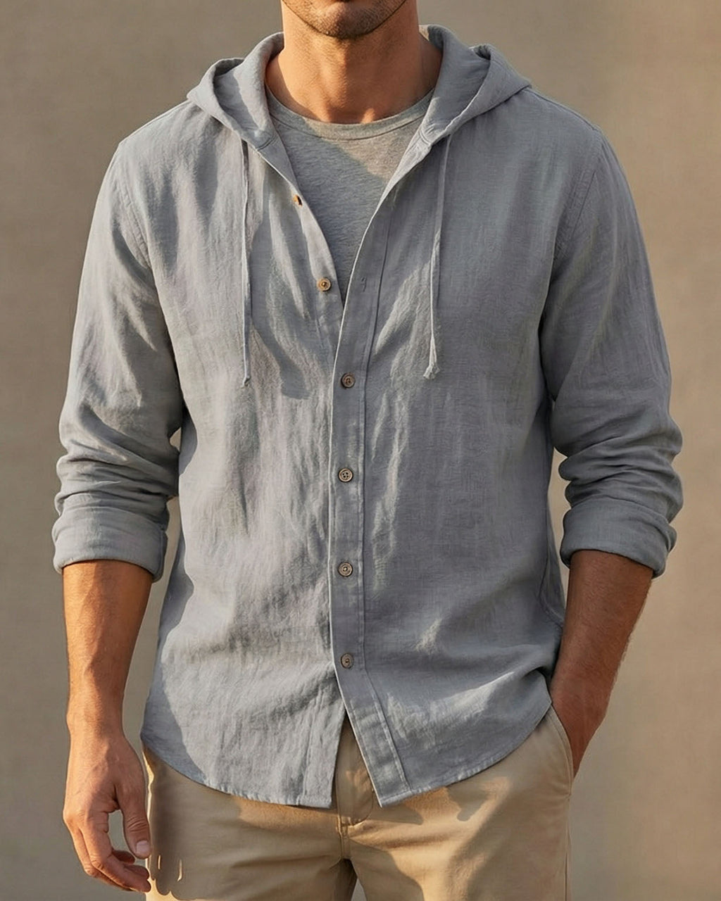 Elias Linen-Blend Hooded Shirt