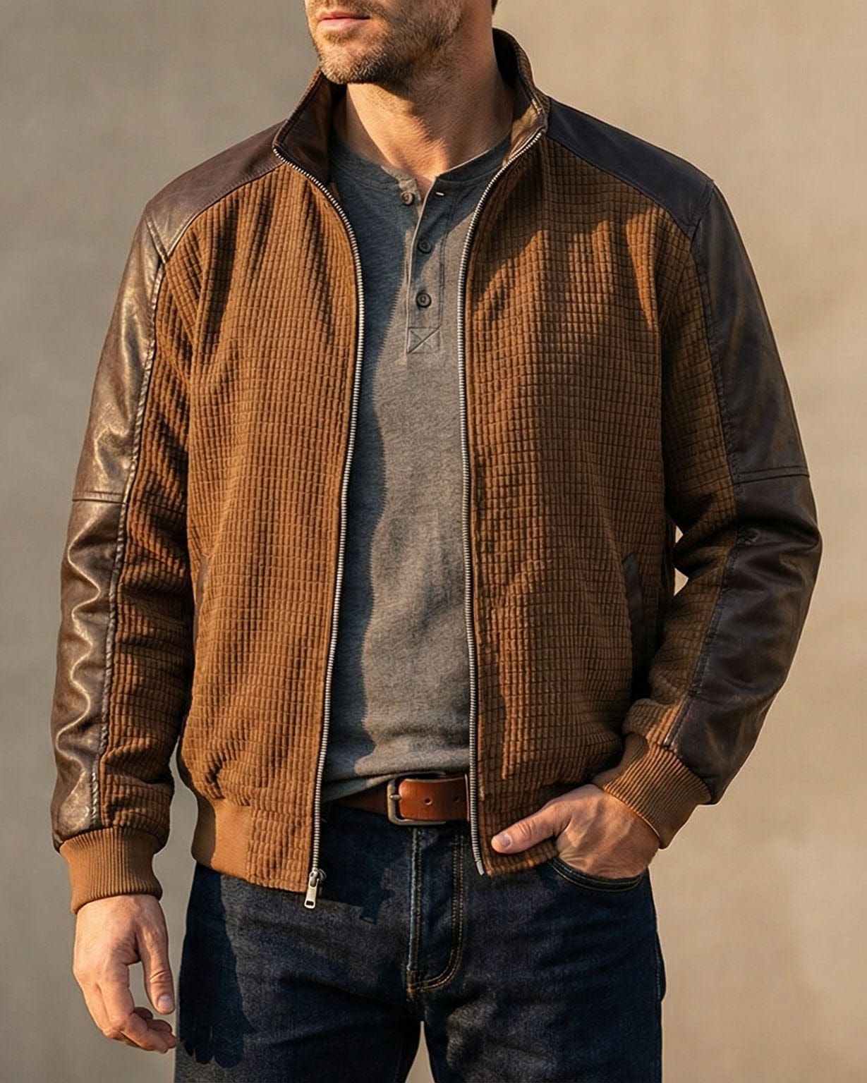 Alessio Corduroy Leather-Trim Jacket