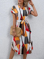 Nora Geo-Print Belted Midi Dress