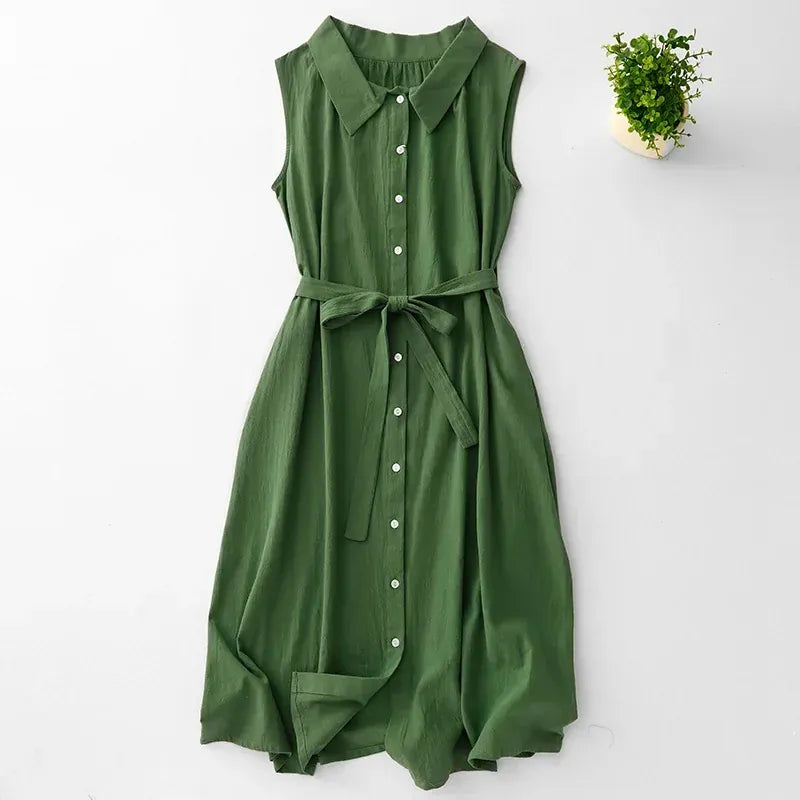 Mae Belted Button-Front Dress