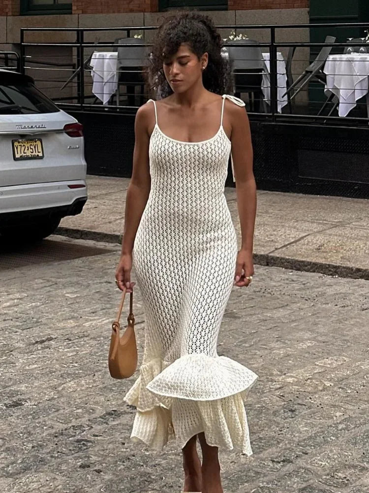 Serena Elegant Ruffled Knit Maxi Dress