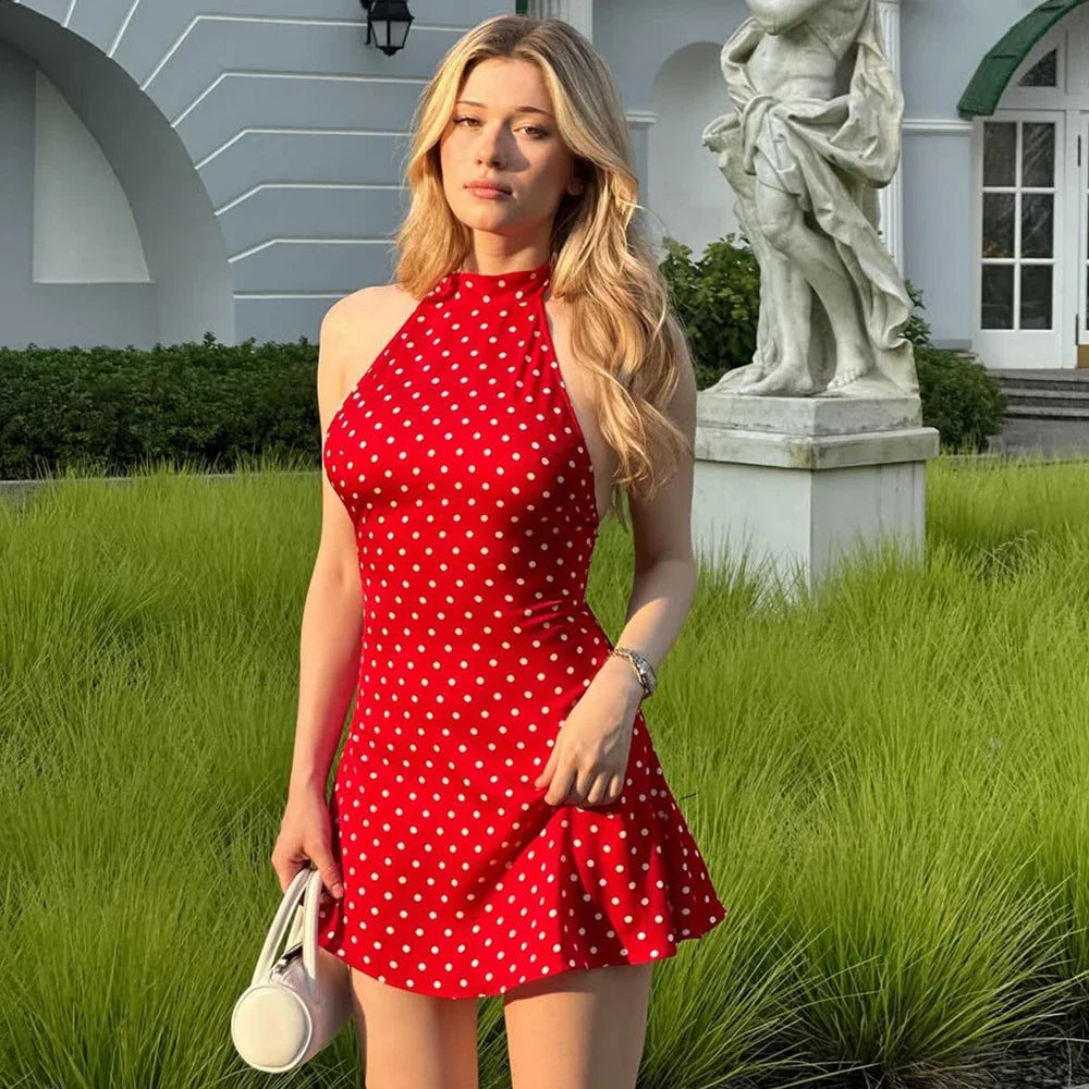 Thalira Backless Polka Dot Dress