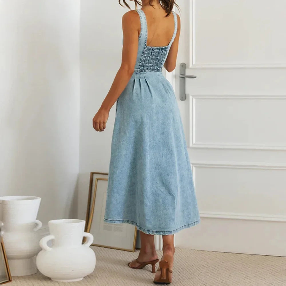 Maya Chic Denim Suspender Dress