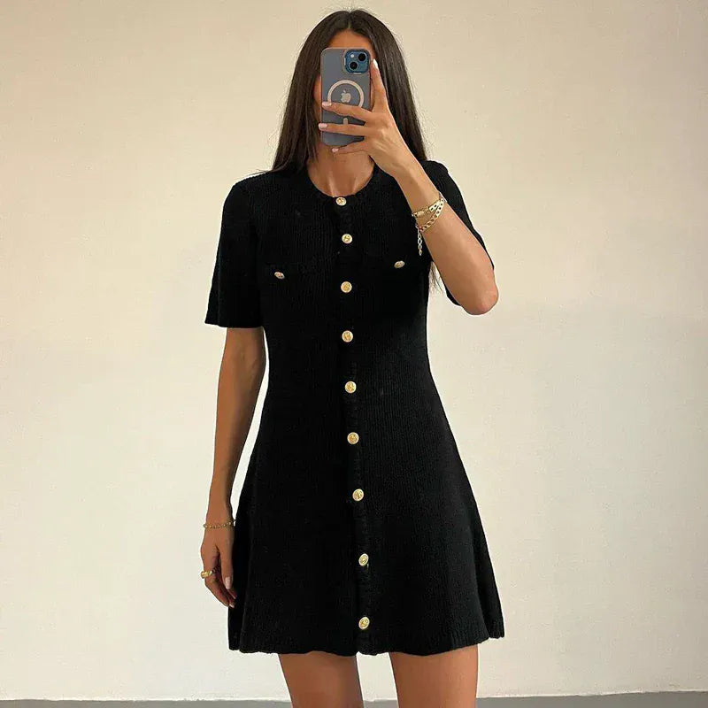 Alessia Gold-Button Knit Dress