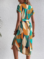Nora Geo-Print Belted Midi Dress