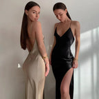 Sophia Backless High Split Silk Dress