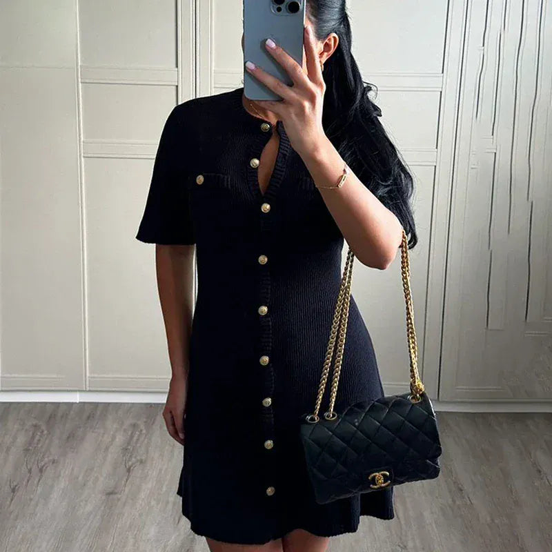 Alessia Gold-Button Knit Dress