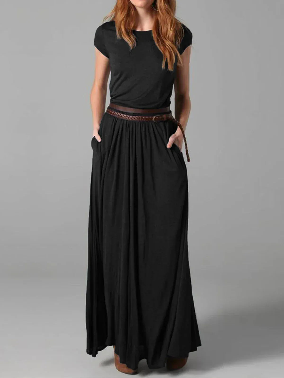 Lydia Pocketed Maxi Belted Dress