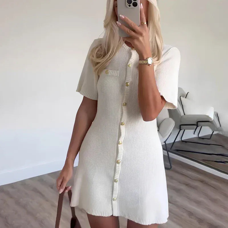 Alessia Gold-Button Knit Dress