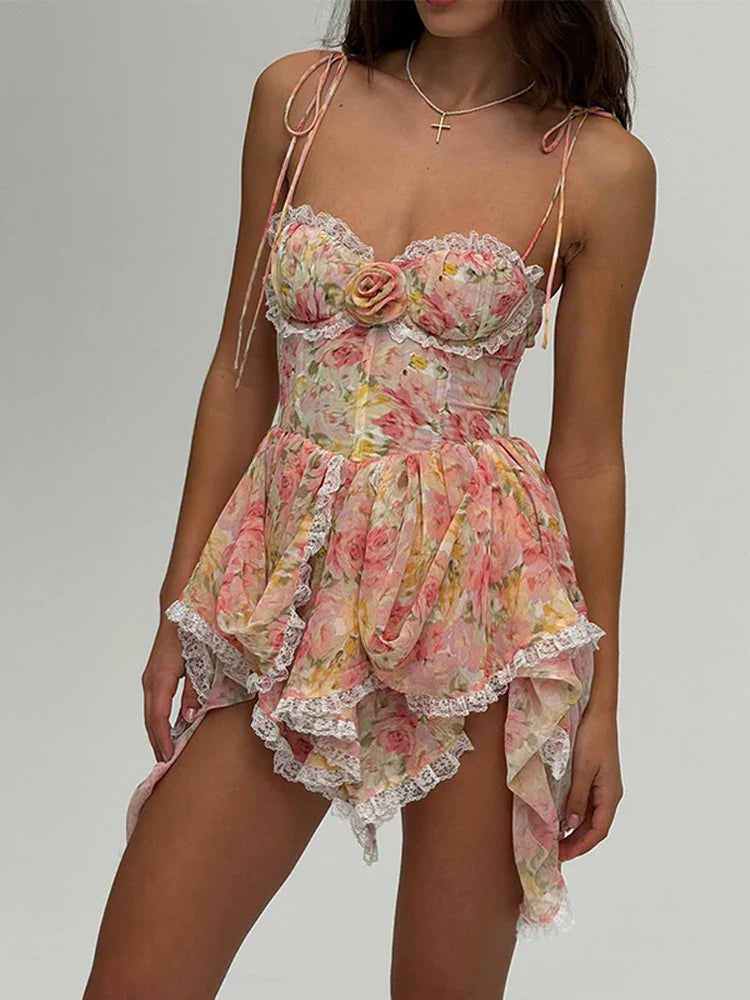 Tahlia Floral Lace-Up Mini Dress