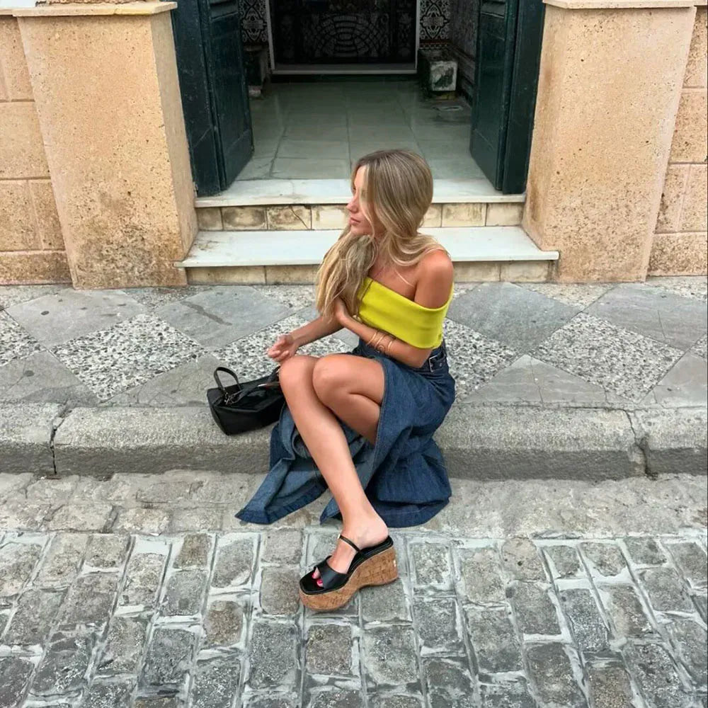 Elise Chic Denim Sarong Skirt