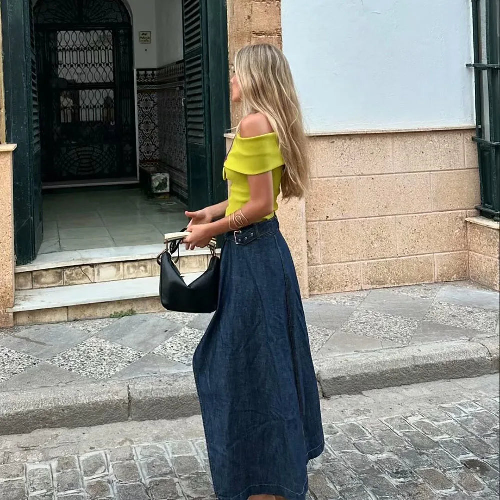 Elise Chic Denim Sarong Skirt