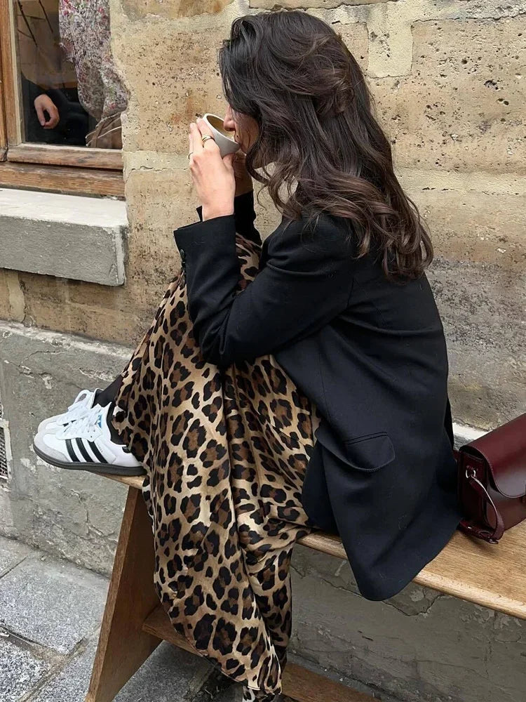 Pheobe Plush Leopard High Waist Midi Skirt