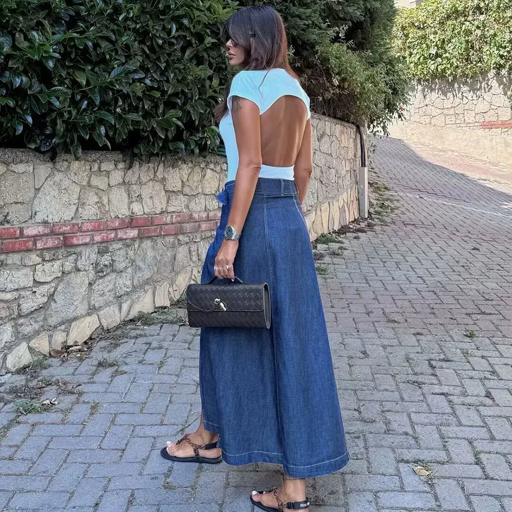 Elise Chic Denim Sarong Skirt