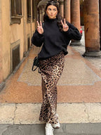 Pheobe Plush Leopard High Waist Midi Skirt