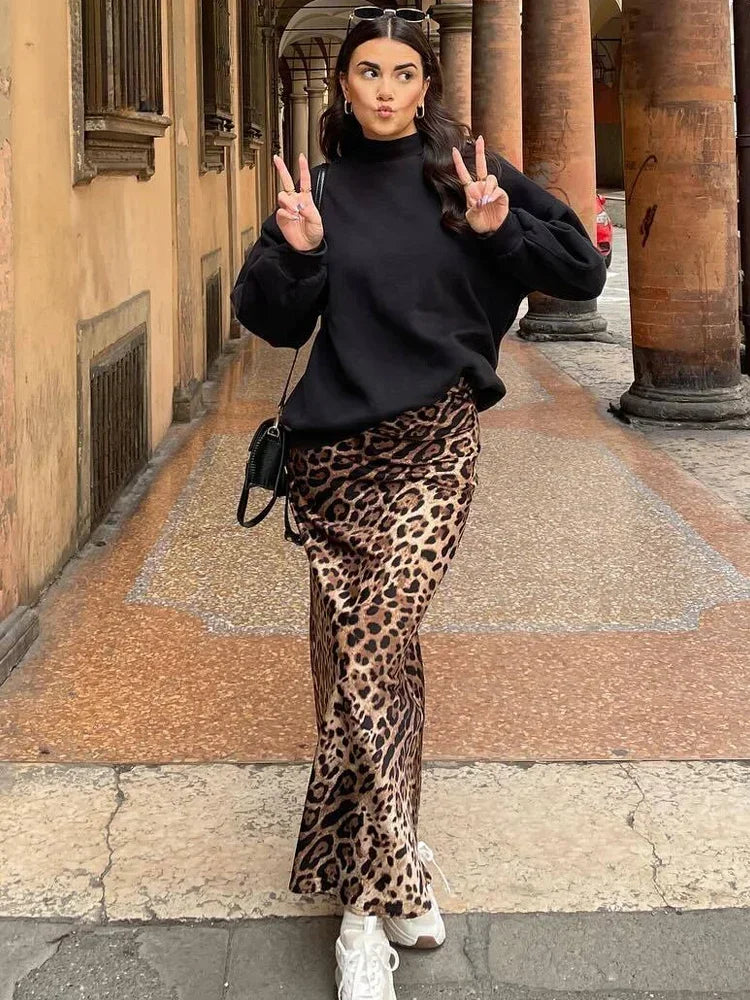 Pheobe Plush Leopard High Waist Midi Skirt