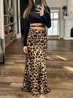 Pheobe Plush Leopard High Waist Midi Skirt