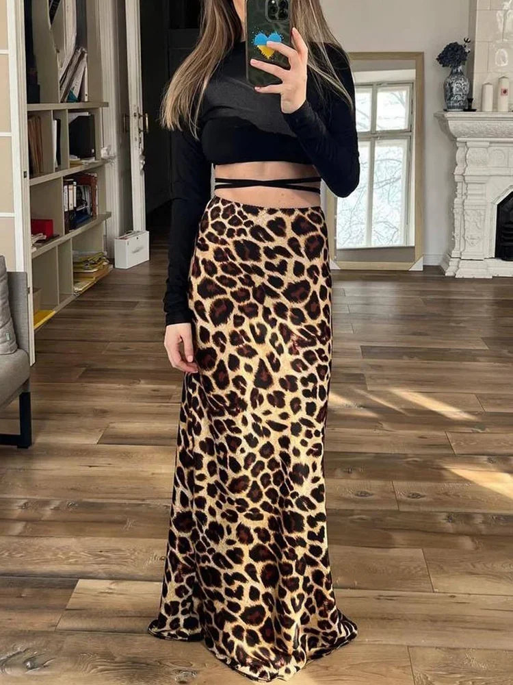 Pheobe Plush Leopard High Waist Midi Skirt