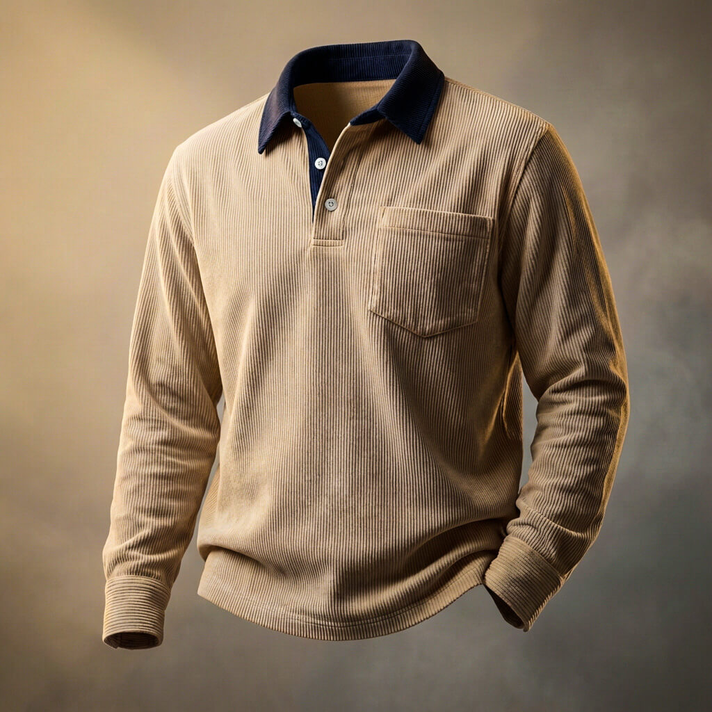 Gents Corduroy Long Sleeve Polo