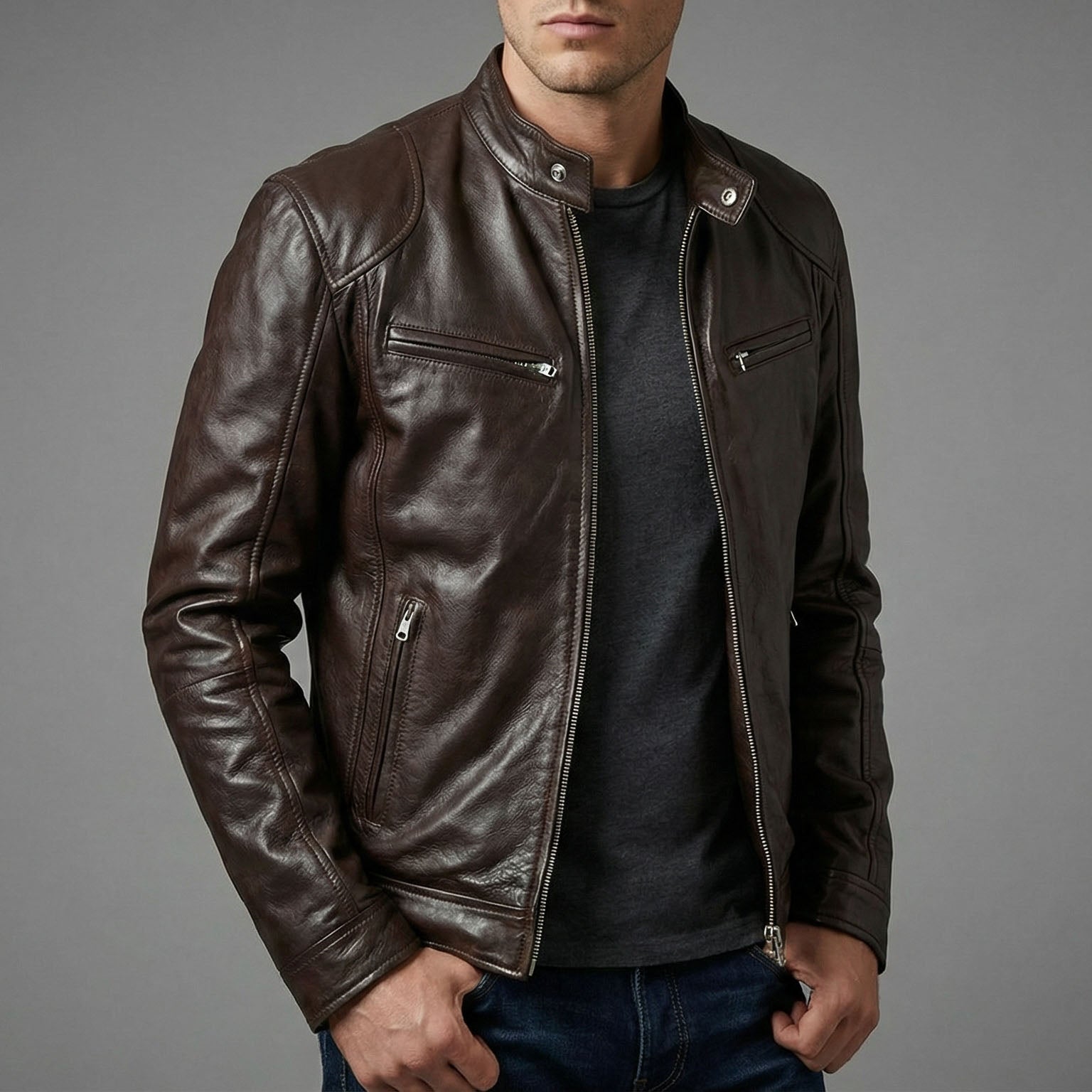 Enzo Leather Zip Jacket